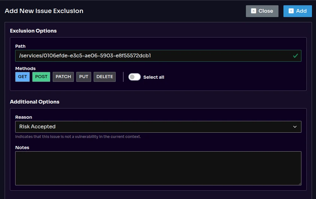 Added Note field in Equixly on the Issue Exclusion page