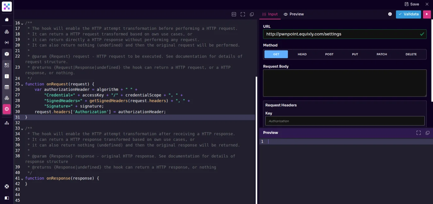 HTTP Hook editor
