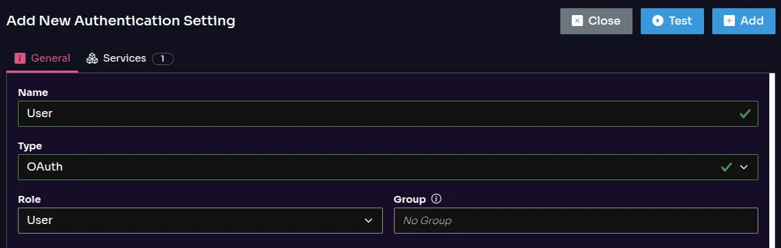 Test Authentication Settings