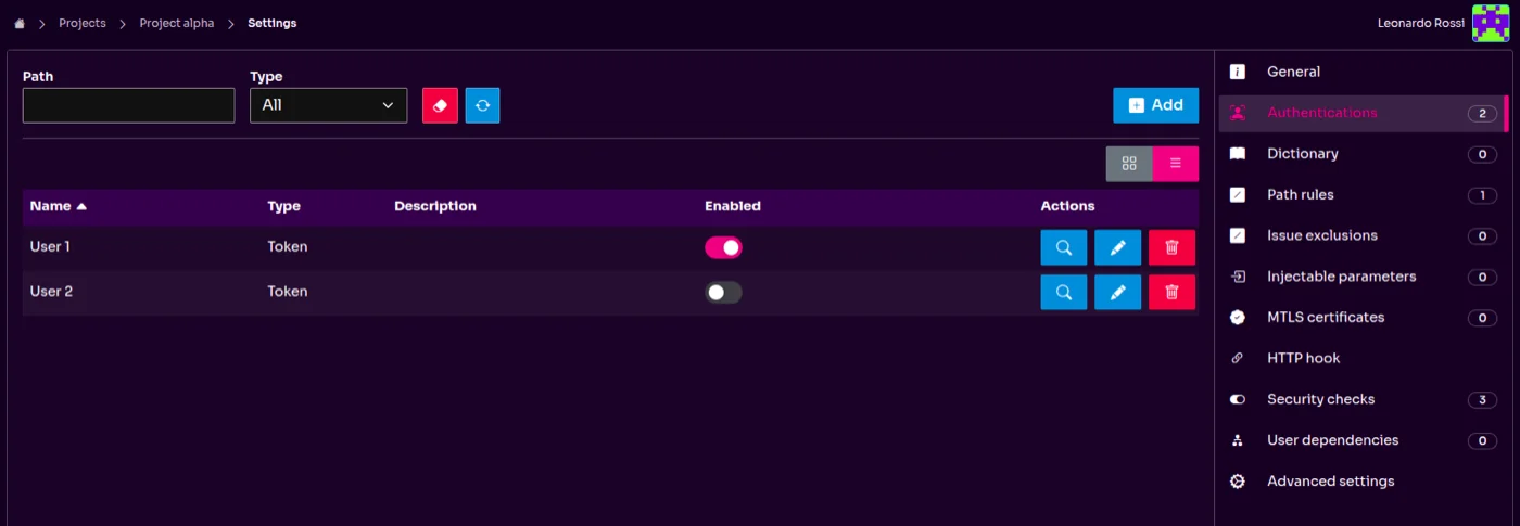 Enable/Disable Authentication Settings