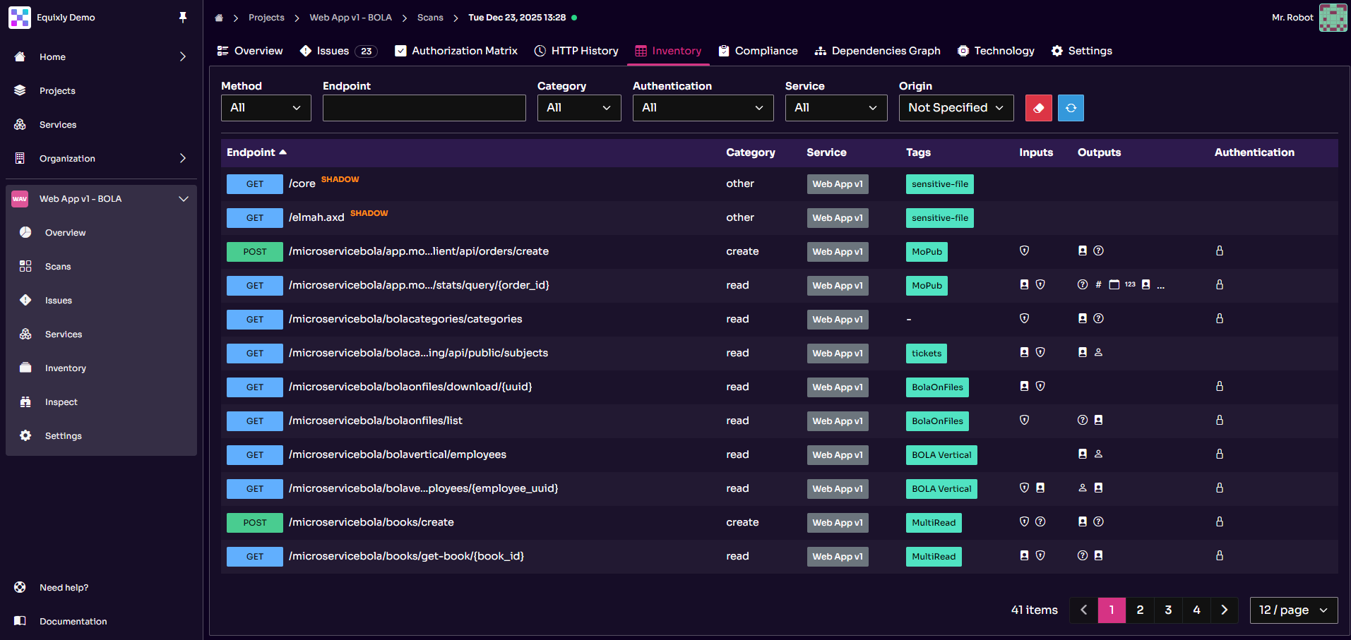 API Inventory shows shadow APIs in Equixly