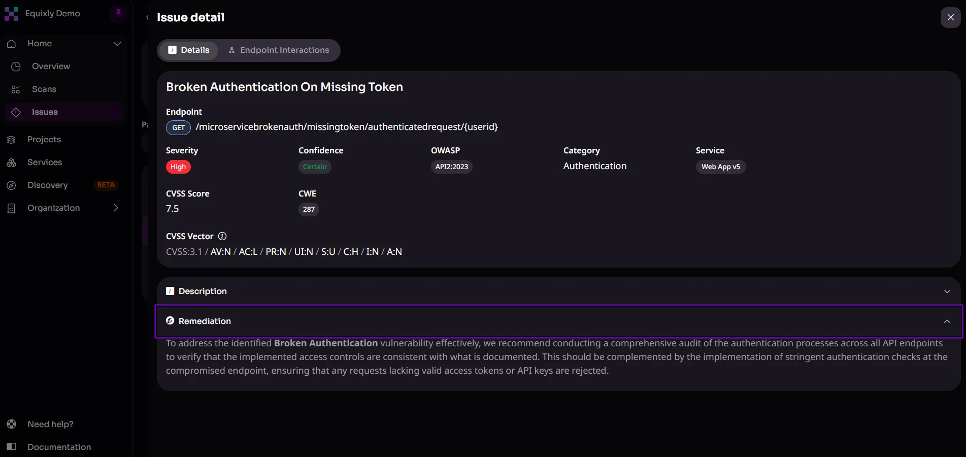 Broken Authentication discovered y Equixly's Agentic AI Hacker