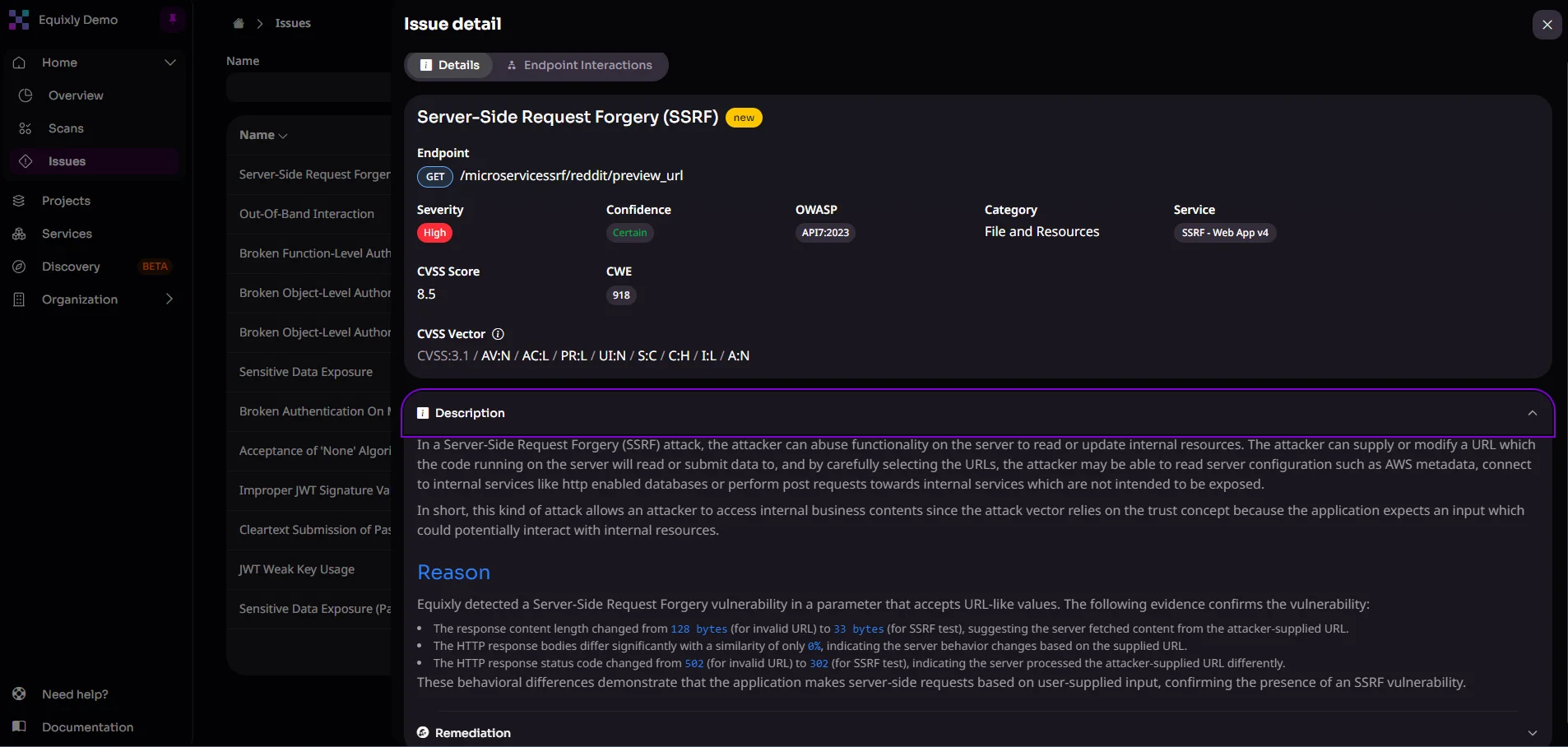 SSRF discovered y Equixly's Agentic AI Hacker