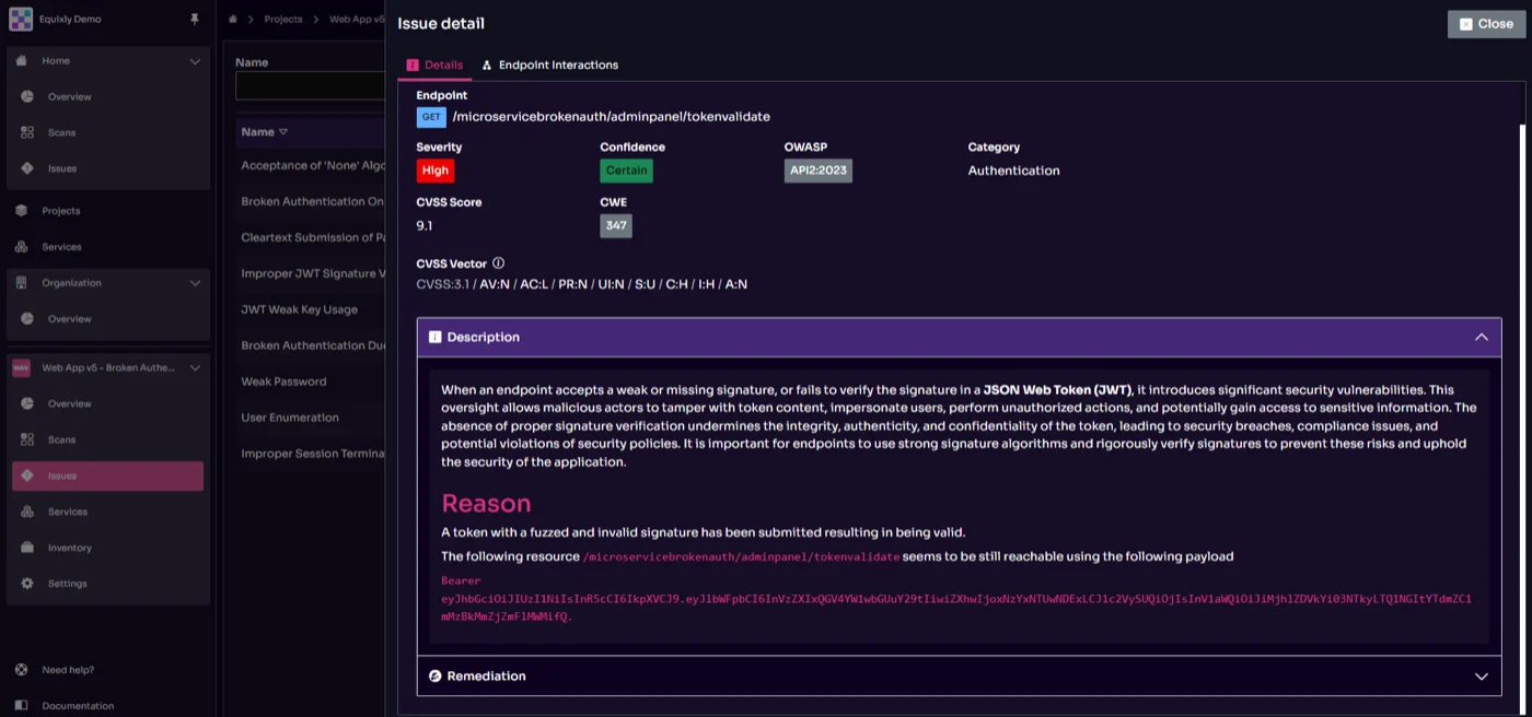 Equixly Security Issue Details