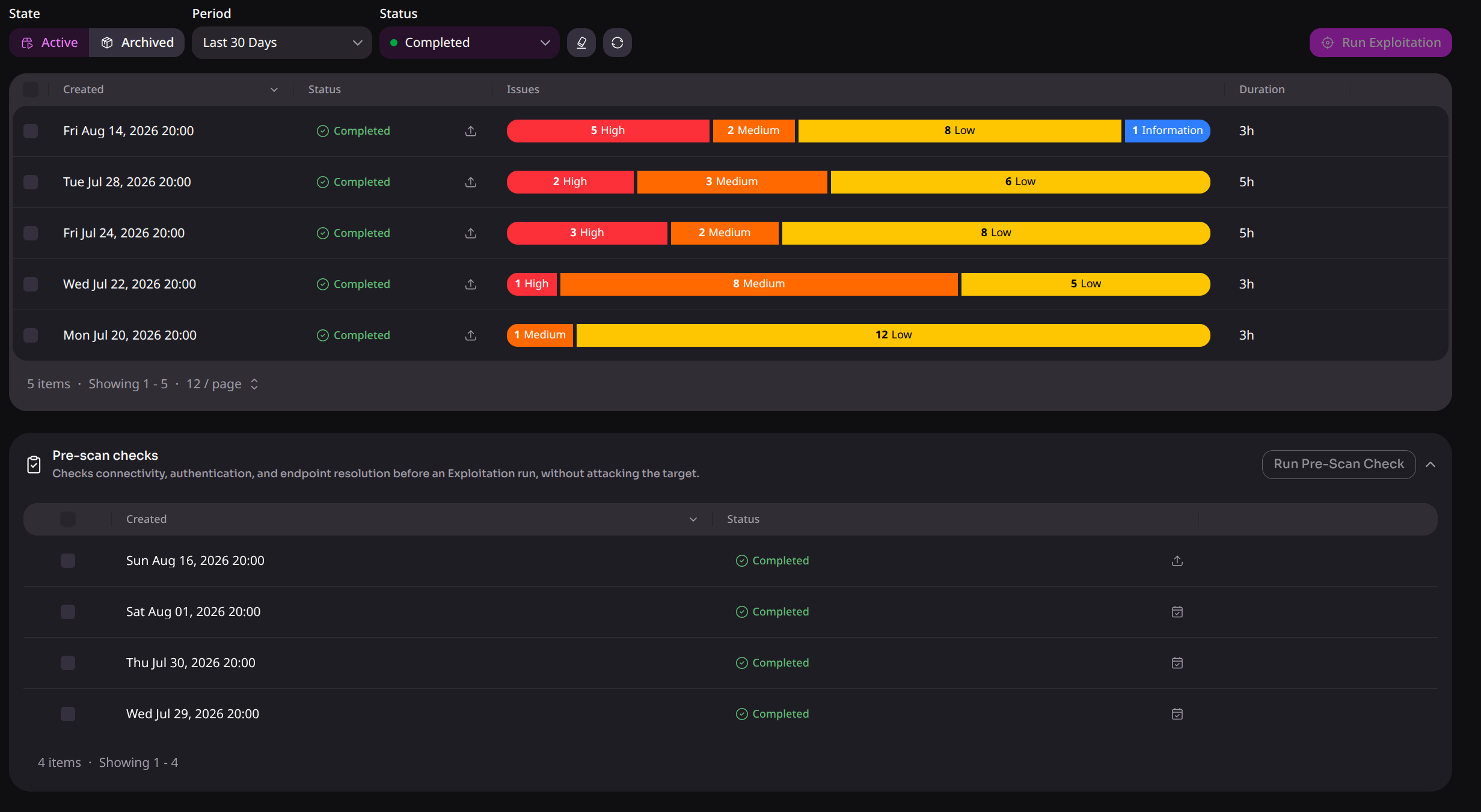 Pre-scan vs. exploitation scan view